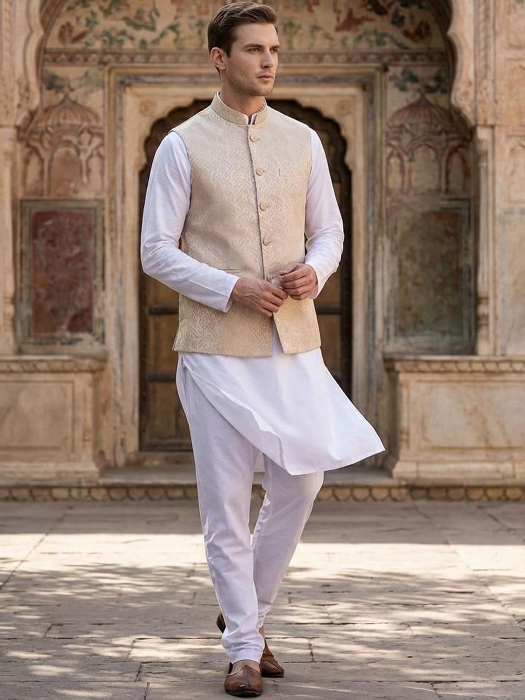 Anouk Printed mandarin collar Nehru Jackets - view 1