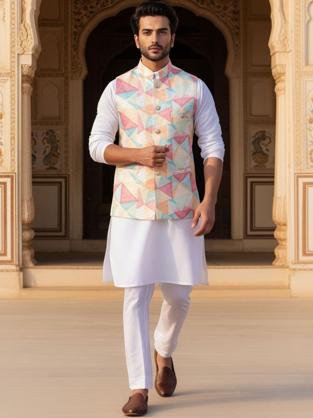 Anouk Men's Ethnic Jacquard Regular Fit Nehru Jacket - view 1