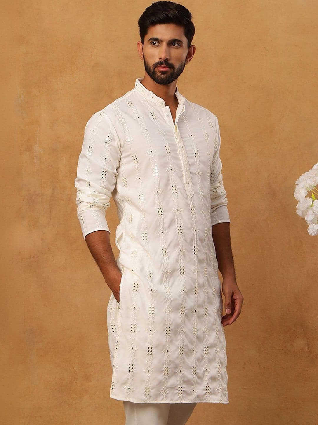 Anouk Men Geometric Embroidered Mirror Work Kurta - view 1