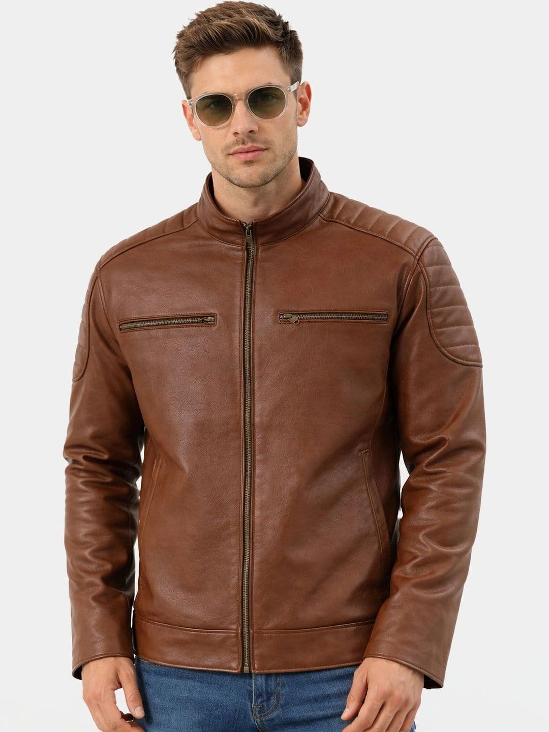 Leather Retail Men Outdoor Biker Jacket - view 1