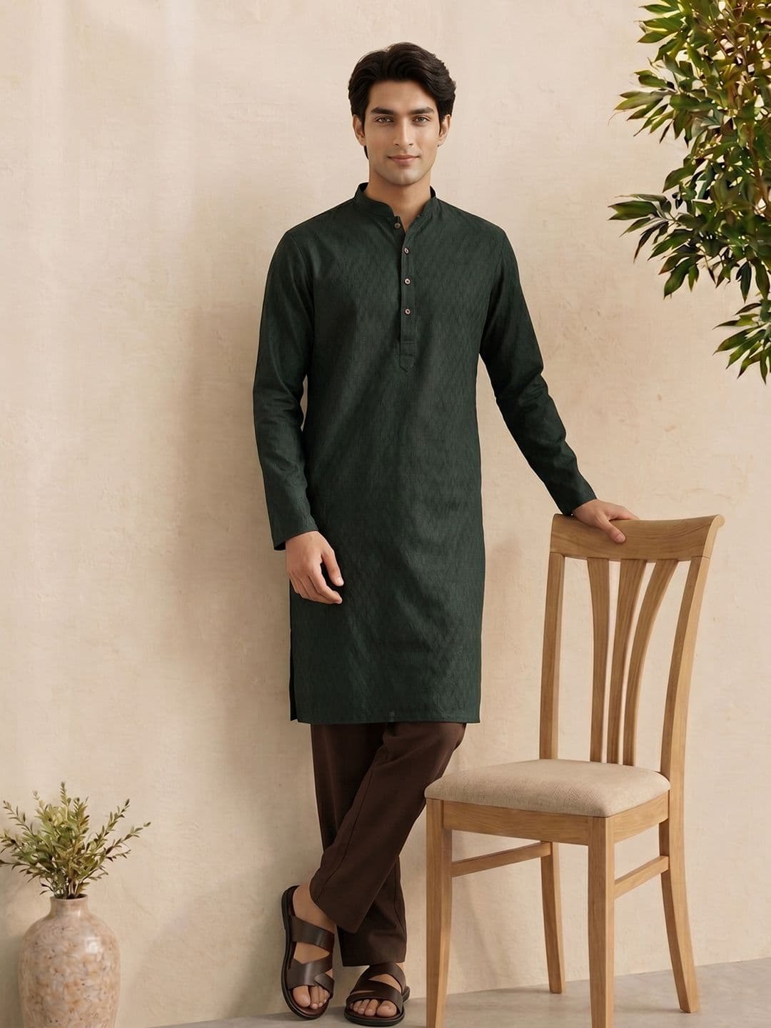 Anouk Geometric Woven Design Kurta - view 1