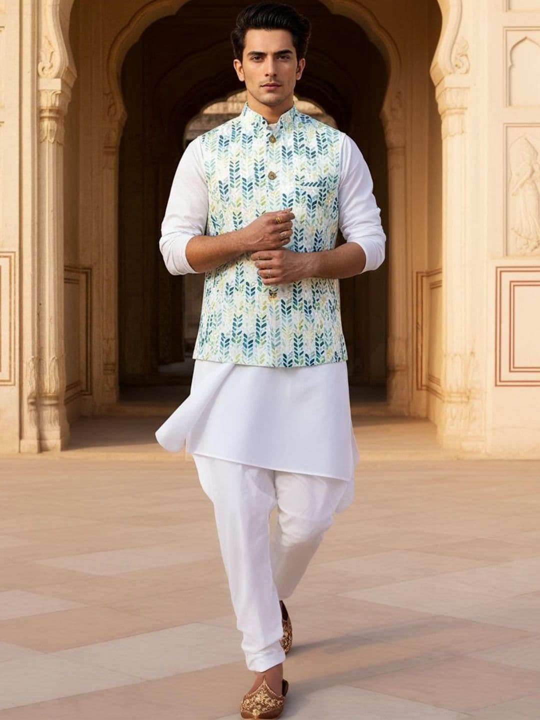 Anouk Men's Ethnic Jacquard Regular Fit Nehru Jacket - view 1