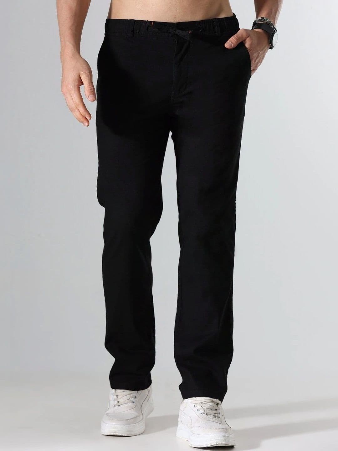 The Roadster Lifestyle Co. Men Linen Black Relaxed-Fit Regular Trousers - view 1
