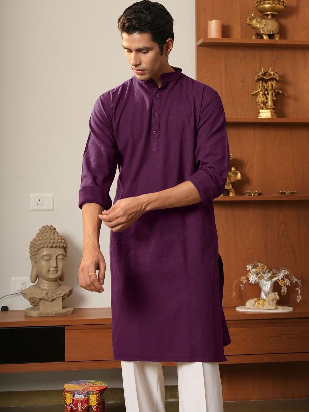 Anouk Men Pure Cotton Solid Knee Length Straight Kurta - view 1