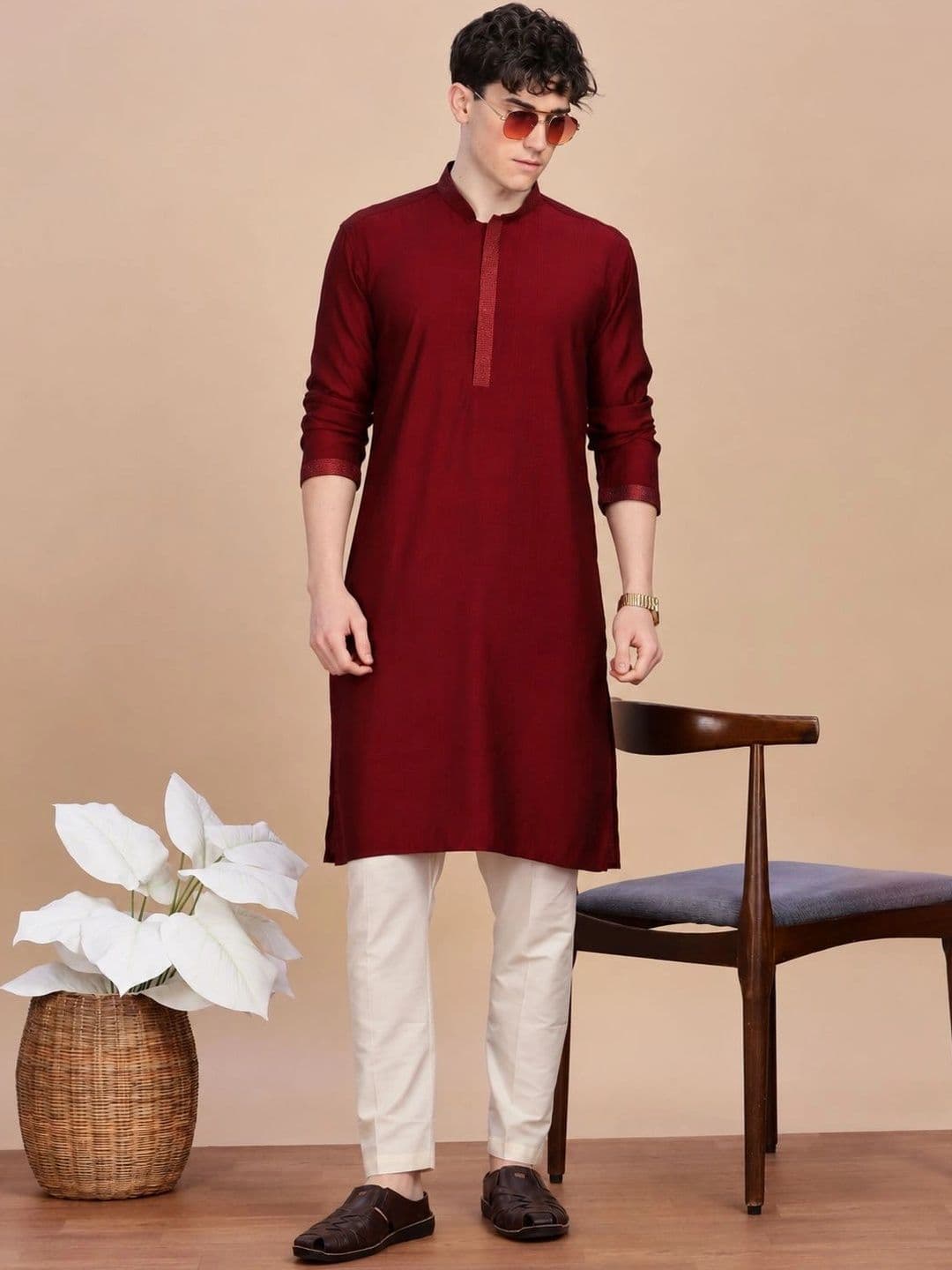 Anouk Men Button Patti Embroidery Straight Kurta - view 1