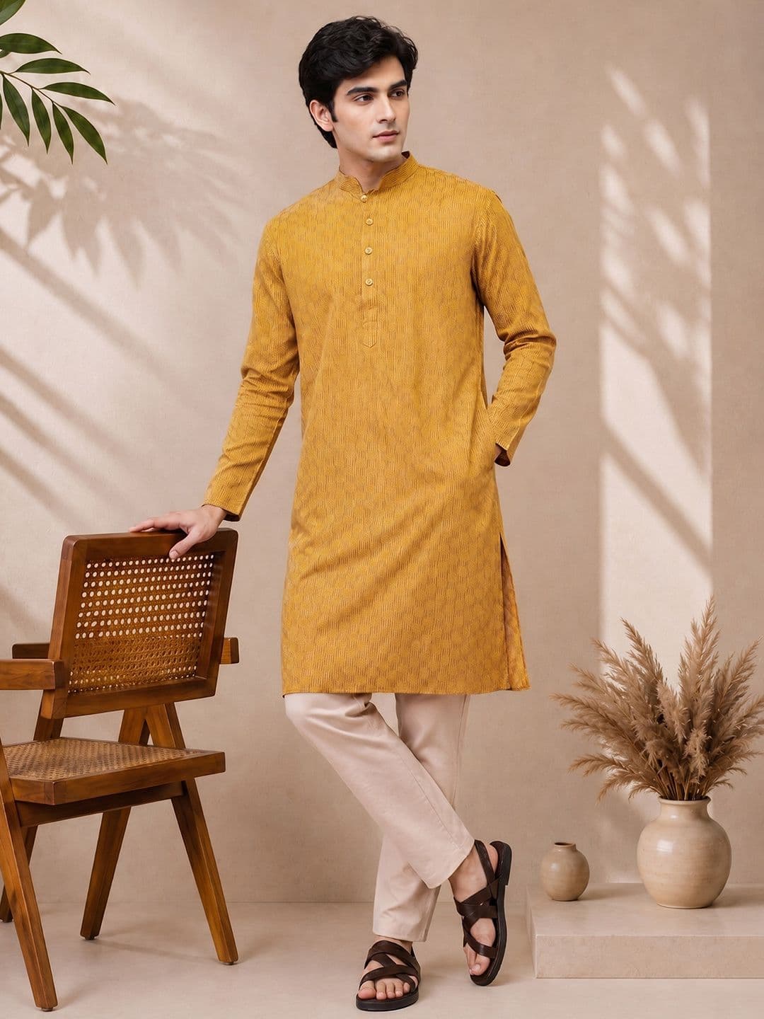 Anouk Woven Design Mandarin Collar Straight Kurta - view 1