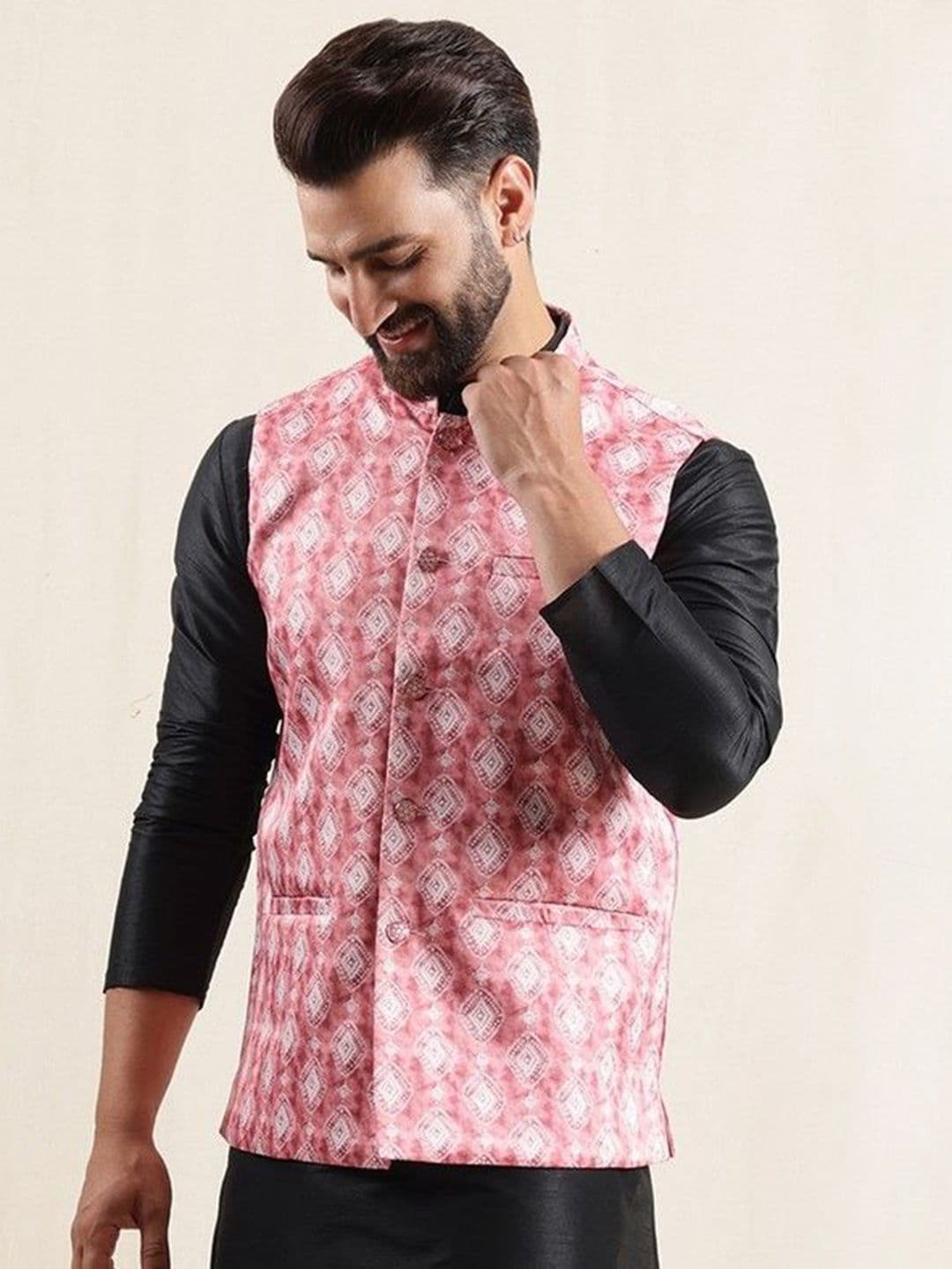 Anouk Geometric Printed Nehru Jacket - view 1