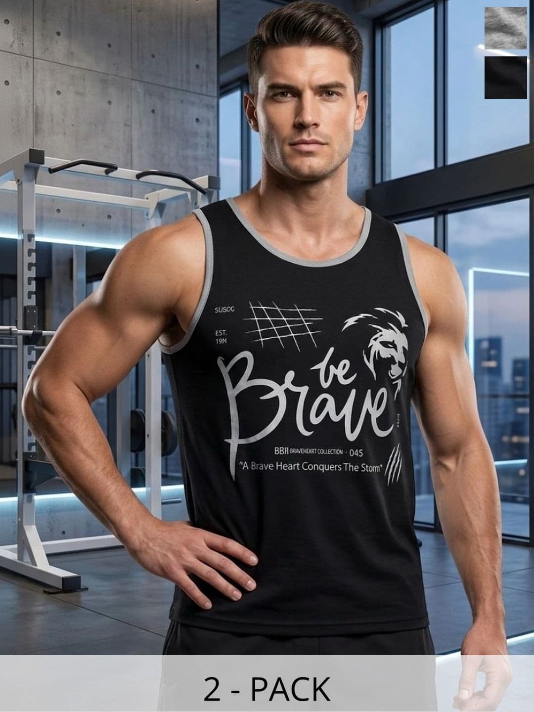 R.Code by The Roadster Life Co. Pack of 2 Printed Cotton Blend Gym Vest - view 1