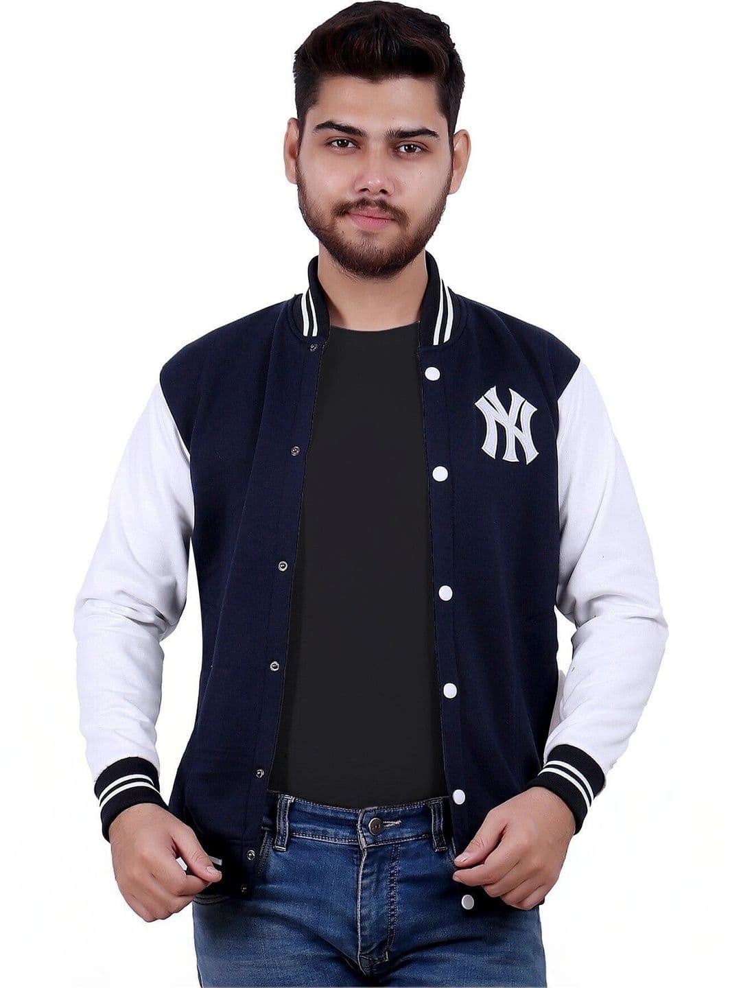 SQS Men Brand Logo Colourblocked Woollen Varsity Jacket - view 1