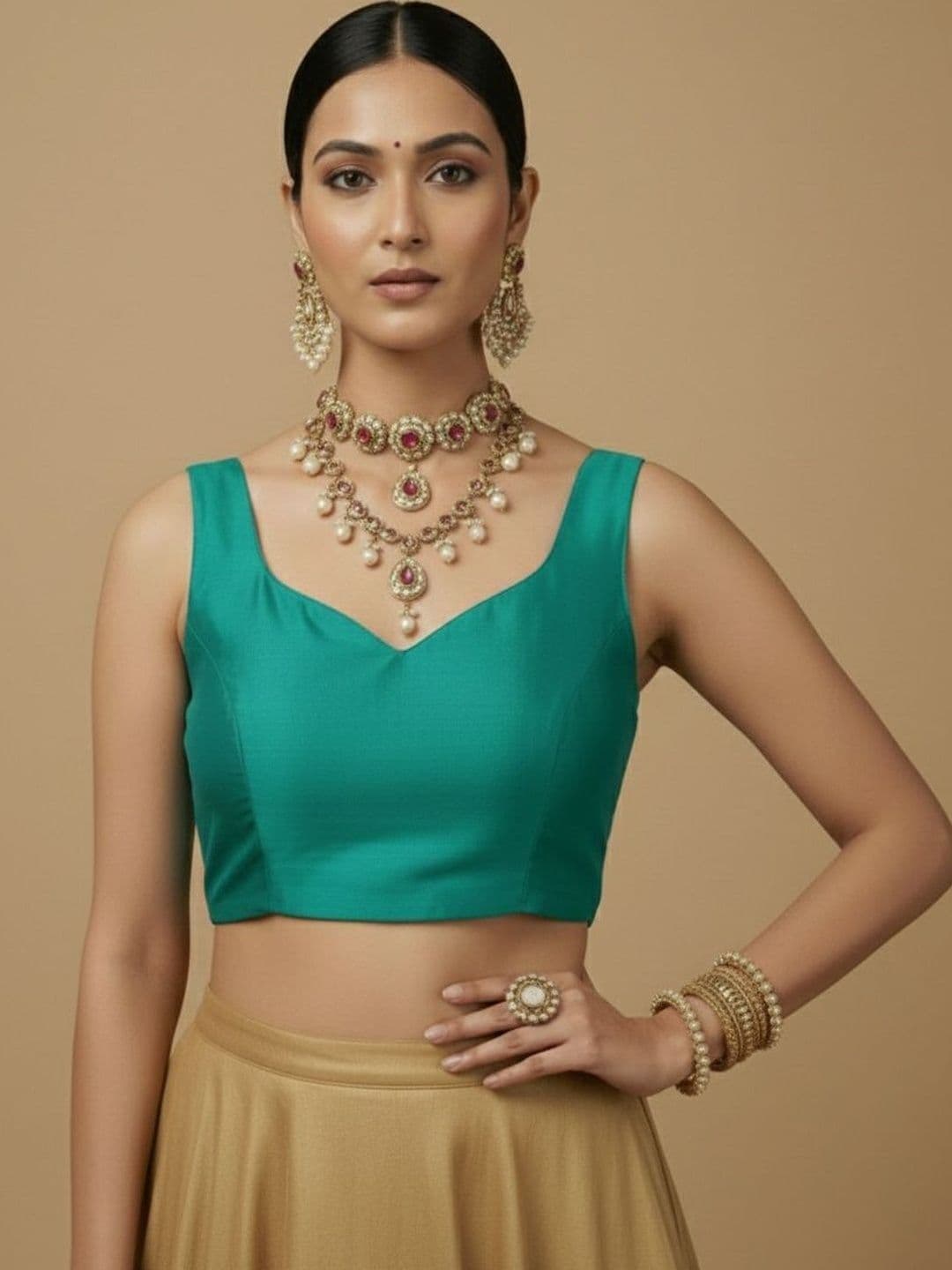 Anouk Silk Blend Solid Saree Blouse - view 1