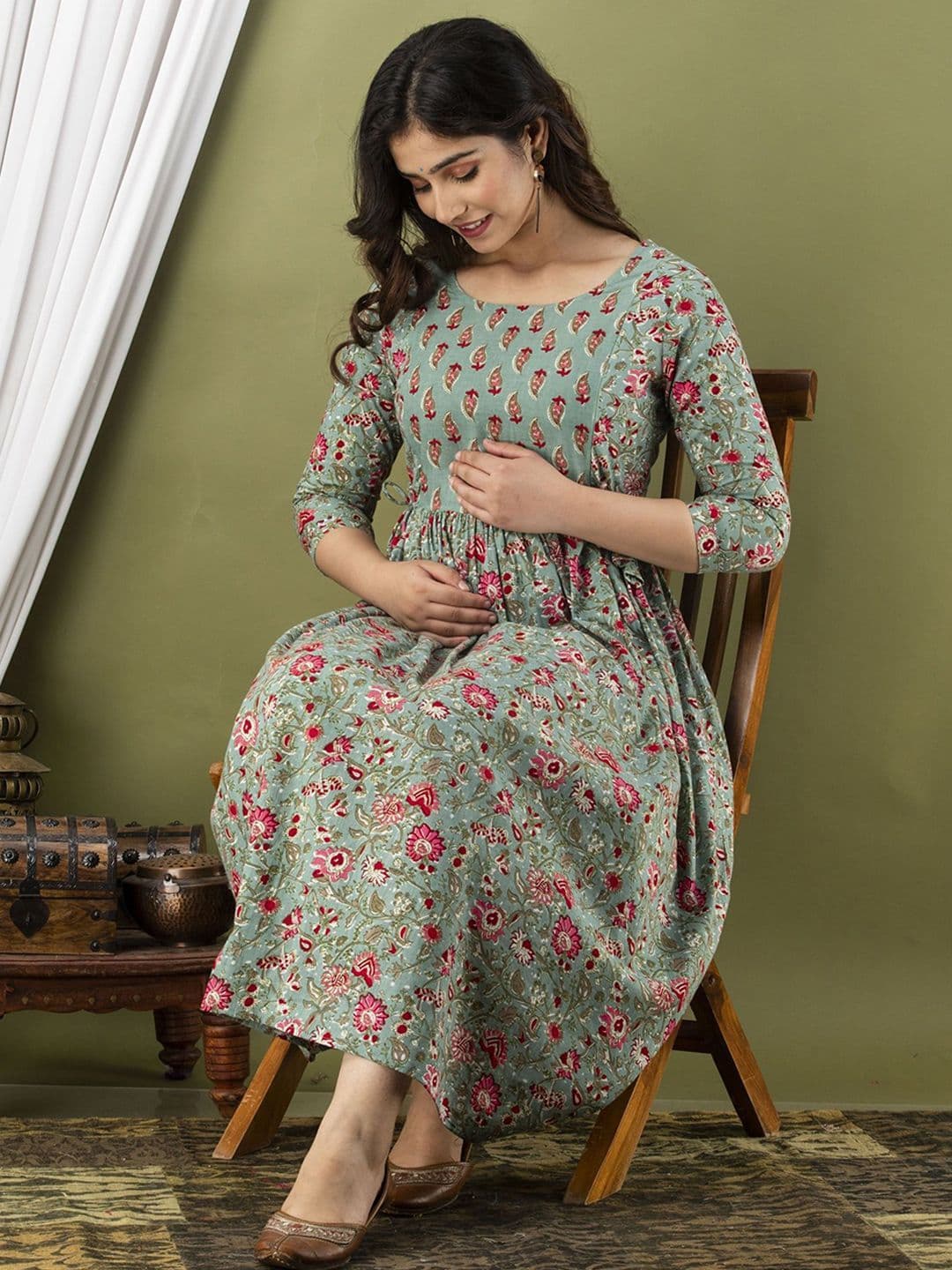 Tulsiram Printed Pure Cotton Round Neck Maternity Dress - view 1