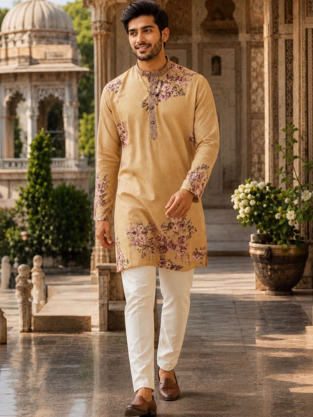 Anouk Men Floral Printed Thread Work Floral Kurta - view 1
