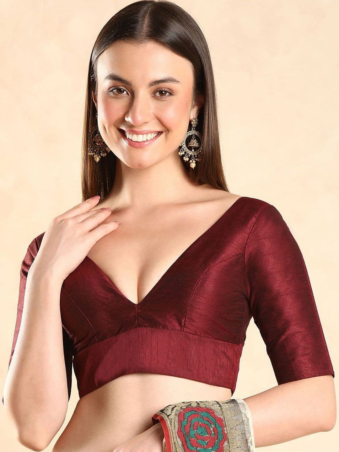 Anouk Silk Blend Solid Saree Blouse - view 1