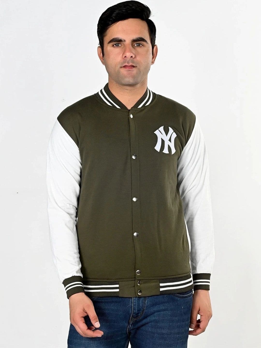 SQS Men Brand Logo Colourblocked Woollen Varsity Jacket - view 1