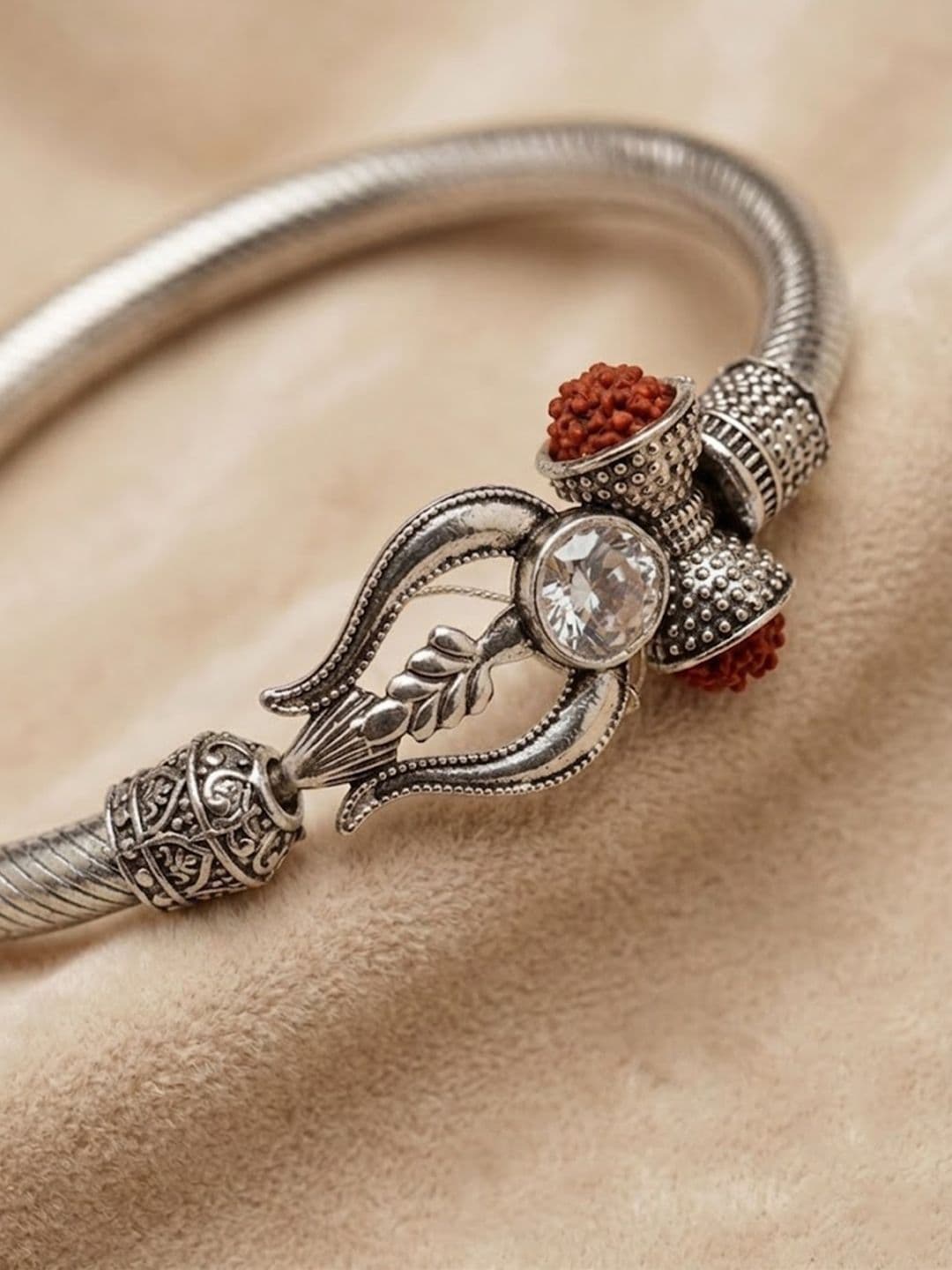 Anouk Silver Plated Trishool Design Rudraksh Rakhi Bracelet - view 1