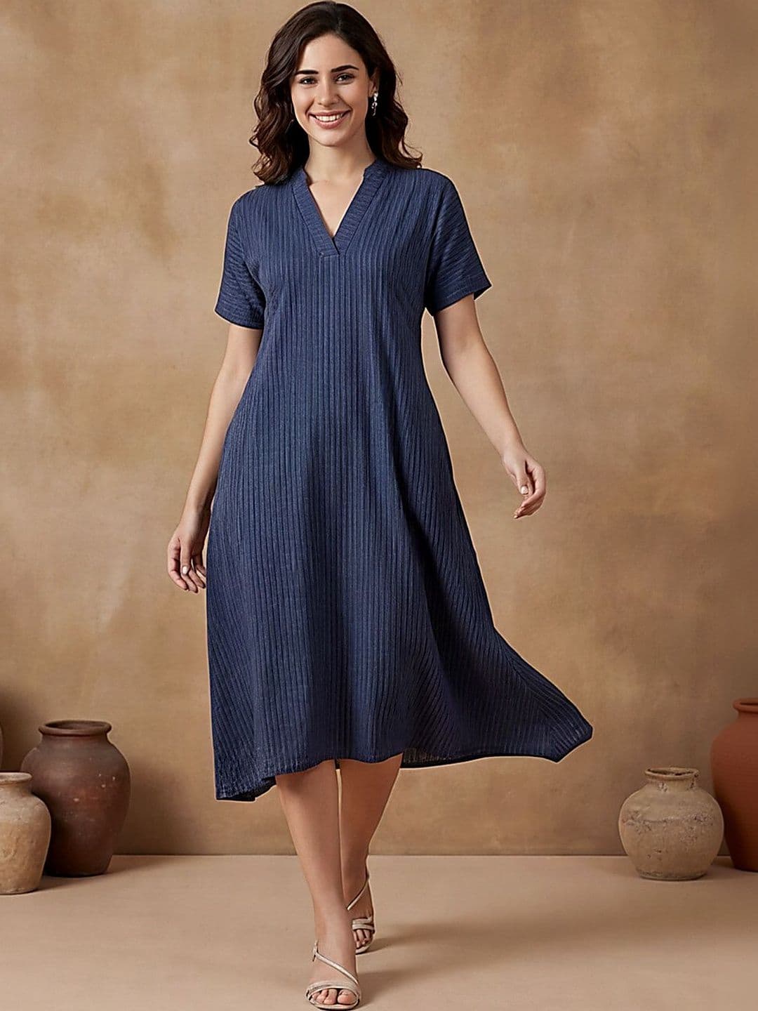 Anouk Printed A-Line Cotton Kantha Work Ethnic Dress - view 1