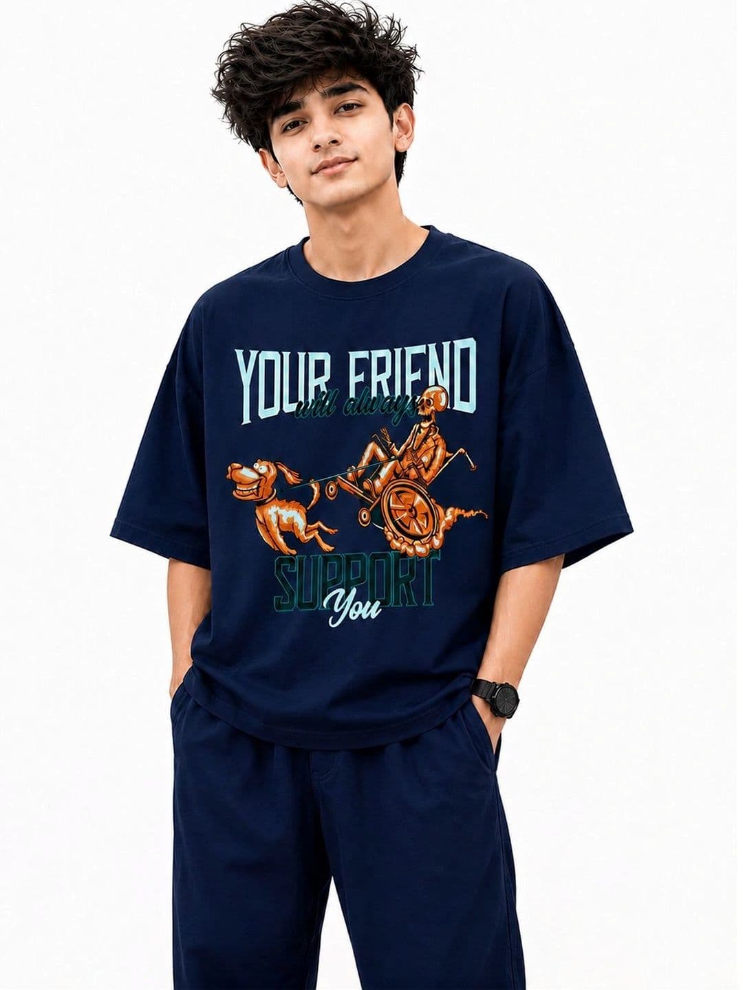 KAVYARA Men Typography Printed Drop-Shoulder Sleeves Pure Cotton Blend T-shirt - view 1