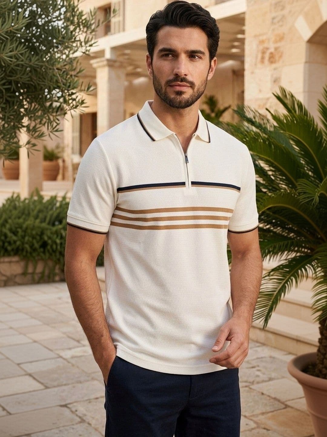 ARRAY Men Striped Polo Collar T-shirt - view 1