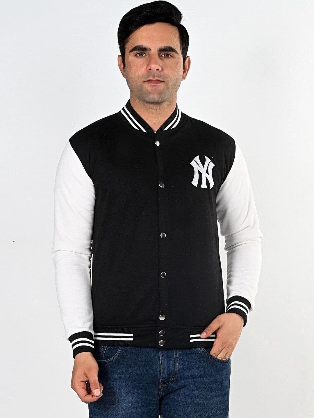 SQS Men Brand Logo Colourblocked Woollen Varsity Jacket - view 1