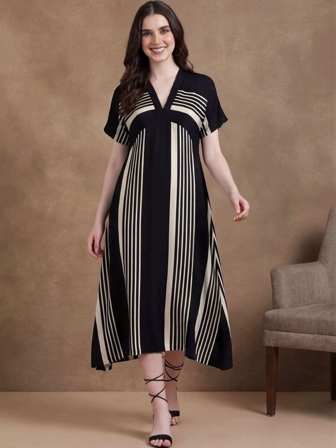 Anouk Striped Printed A-Line Ethnic Dress - view 1