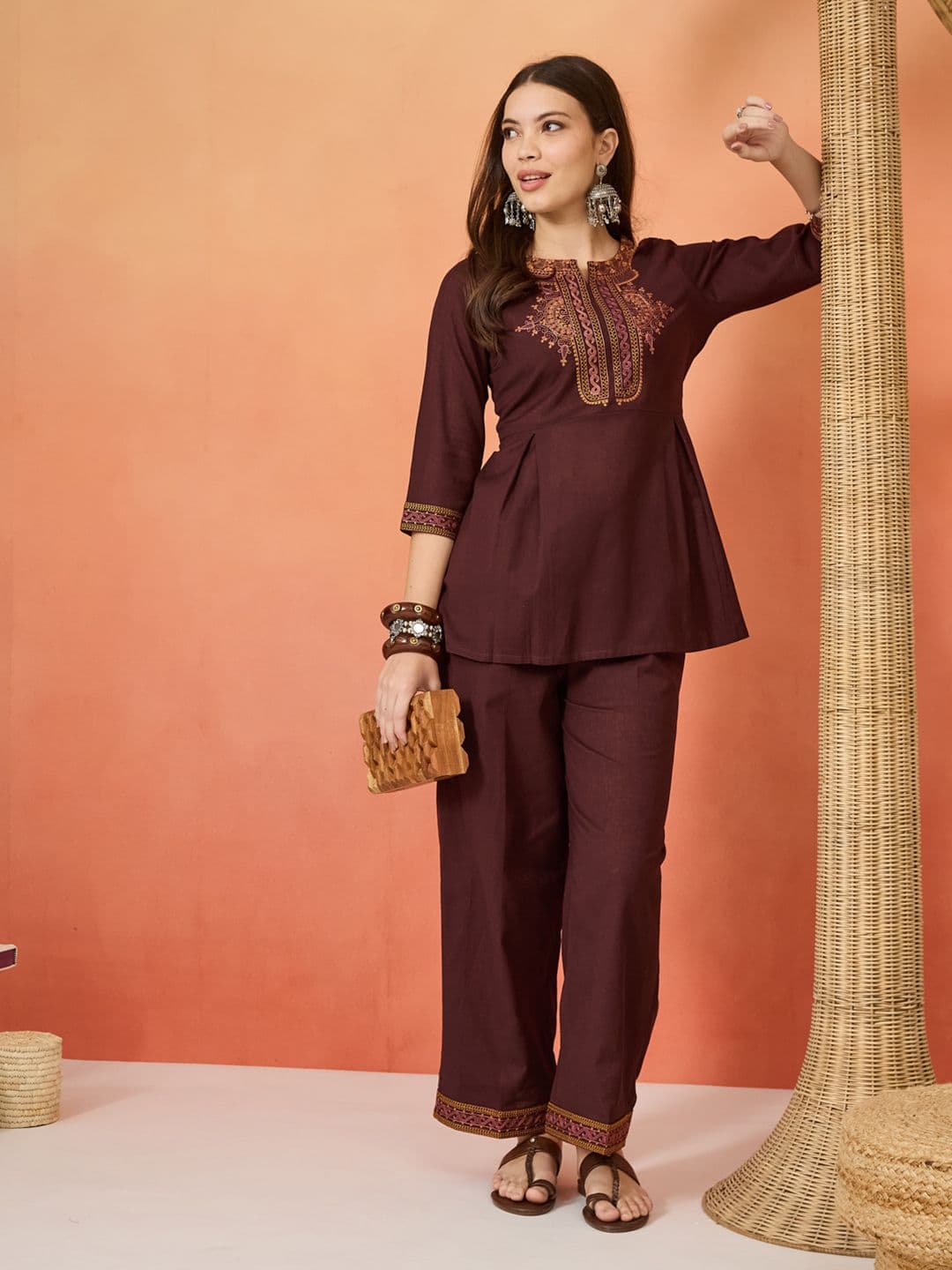 Anouk Cotton Embroidered Tunic with Trousers - view 1