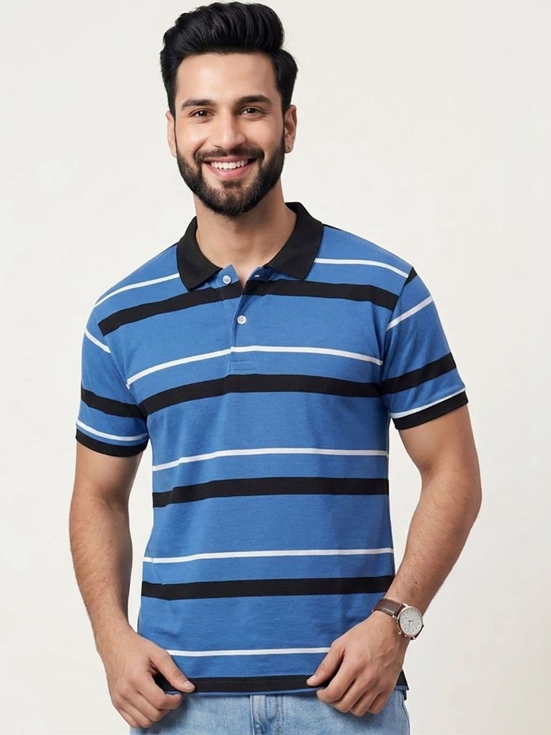 HERE&NOW Men Striped Polo Collar T-shirt - view 1