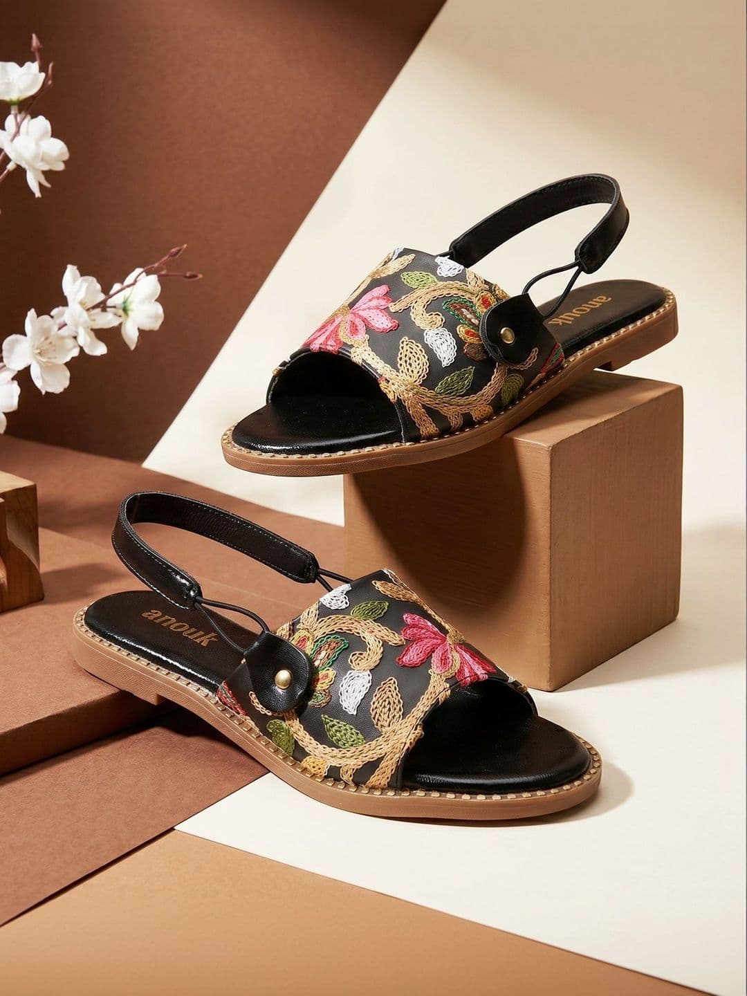 Anouk Women Embellished Open Toe Flats with Embroidered - view 1