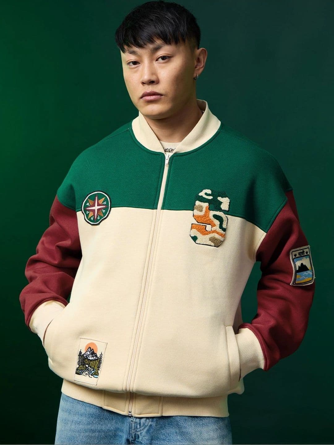 The Souled Store Men Colourblocked Varsity Jacket with Embroidered - view 1