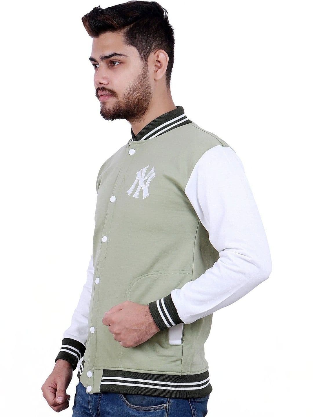 SQS Men Brand Logo Colourblocked Woollen Varsity Jacket - view 1