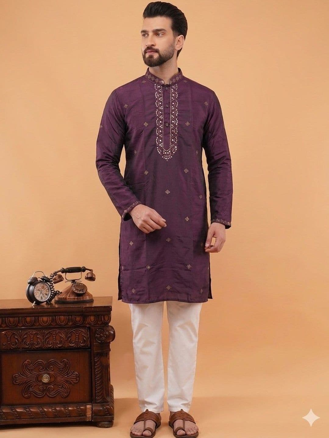 Anouk Men Ethnic Motifs Embroidered Sequinned Kurta - view 1