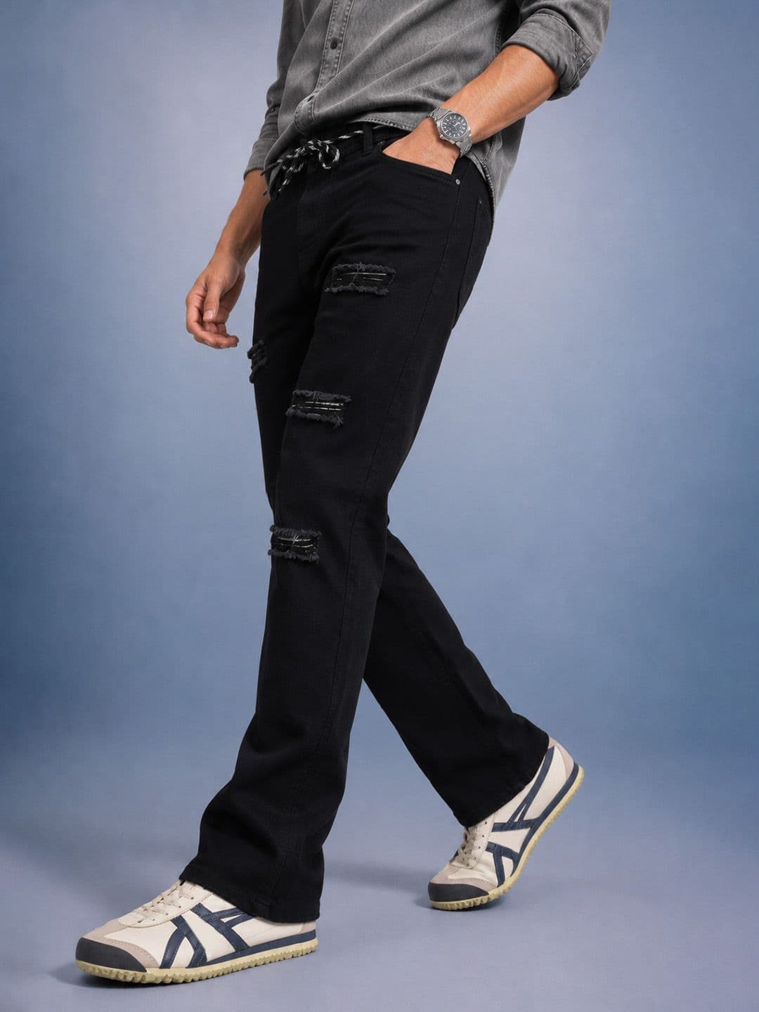Mast & Harbour Men Regular Fit Mid-Rise Slash Knee Non Stretchable Pure Cotton Jeans - view 1
