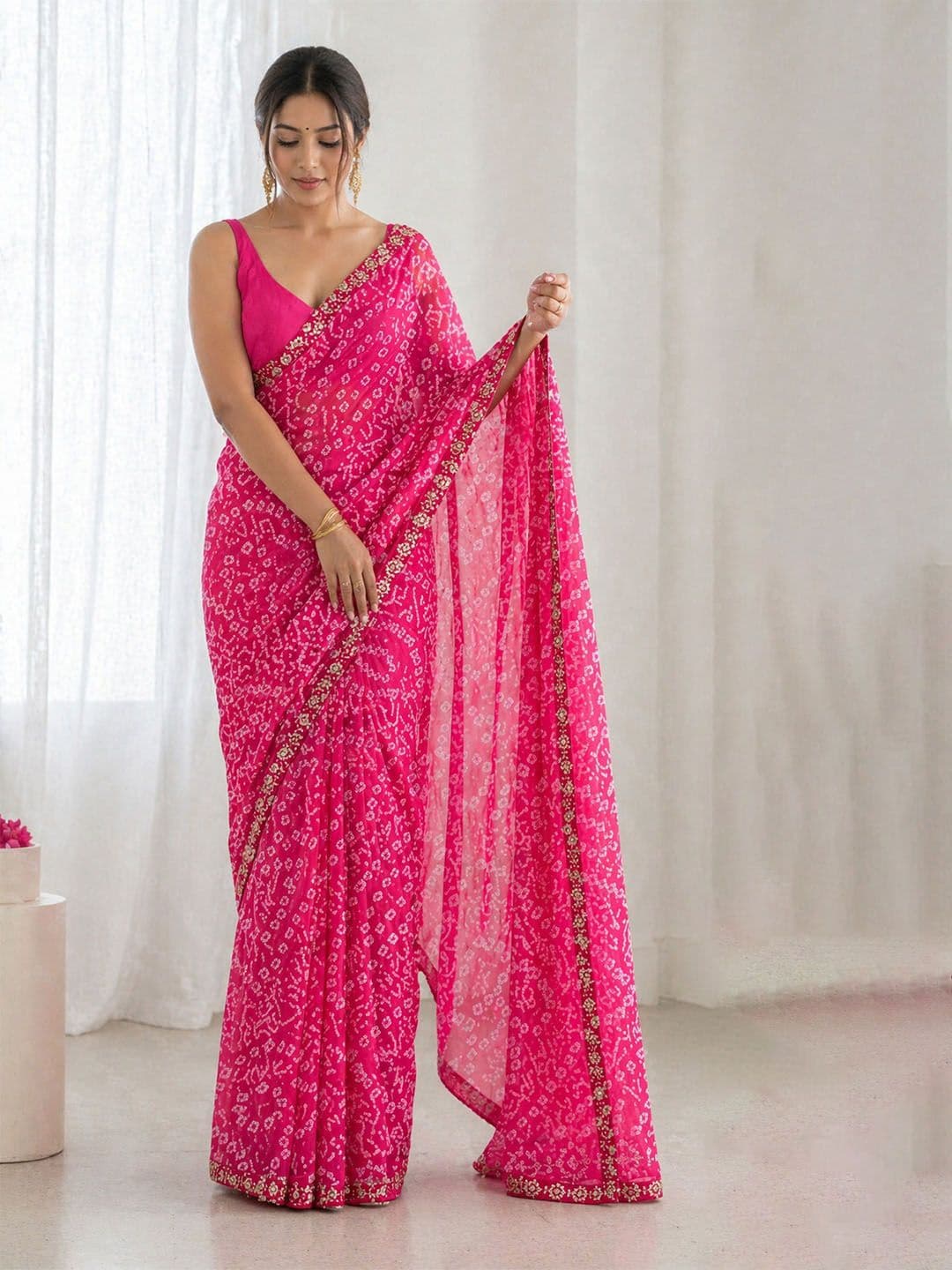 Anouk Mirage Bandhani Sequinned Poly Georgette Bandhani Saree - view 1