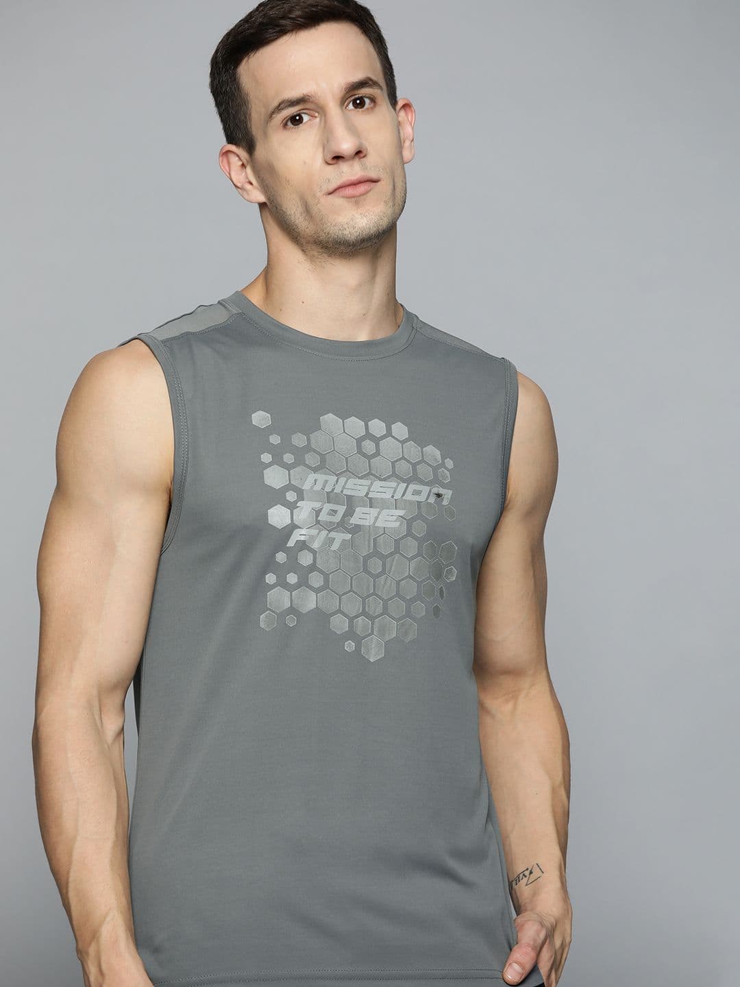 HRX By Hrithik Roshan Training Men Pewter Rapid-Dry Typography Tshirts - view 1