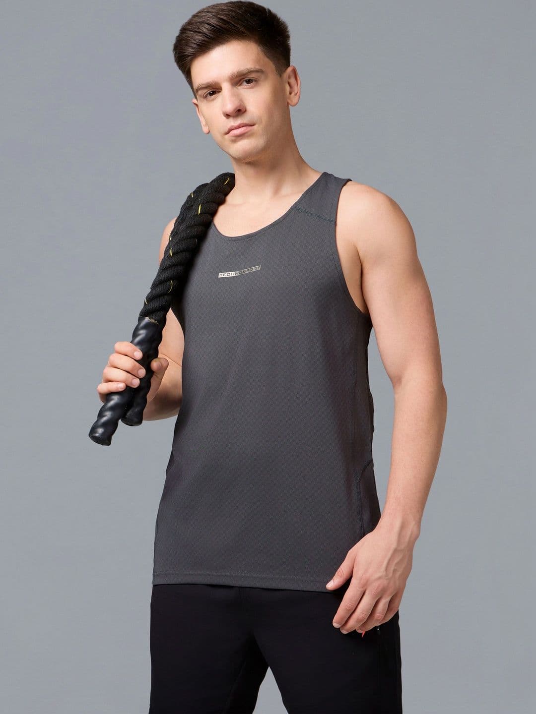 Technosport Men Printed Slim Fit Round Neck Sports Gym Vest with ElastoLITE - view 1