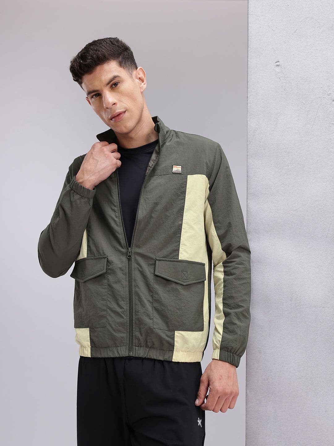 HRX by Hrithik Roshan Colorblocked Mock Collar Bomber Jacket - view 1