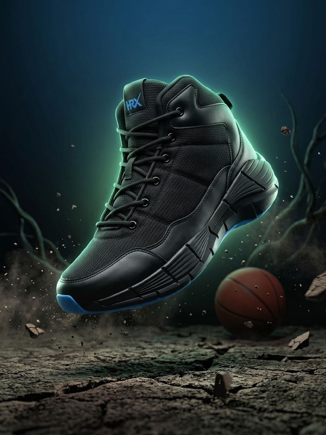 HRX by Hrithik Roshan Men Black & Blue Mid Top Mesh Basketball Shoes - view 1