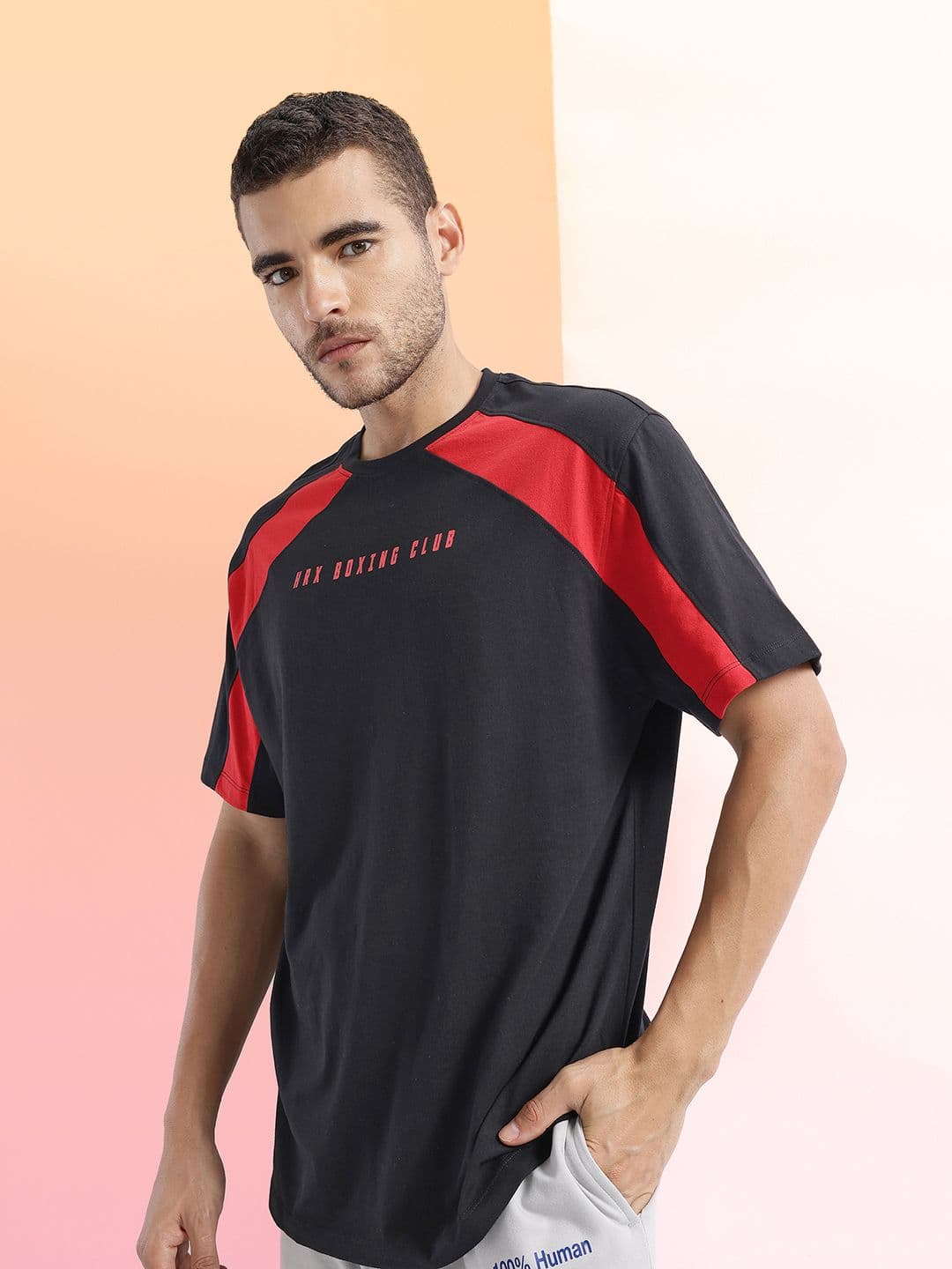 HRX by Hrithik Roshan Striped Drop-Shoulder Sleeves Relaxed Fit T-shirt - view 1