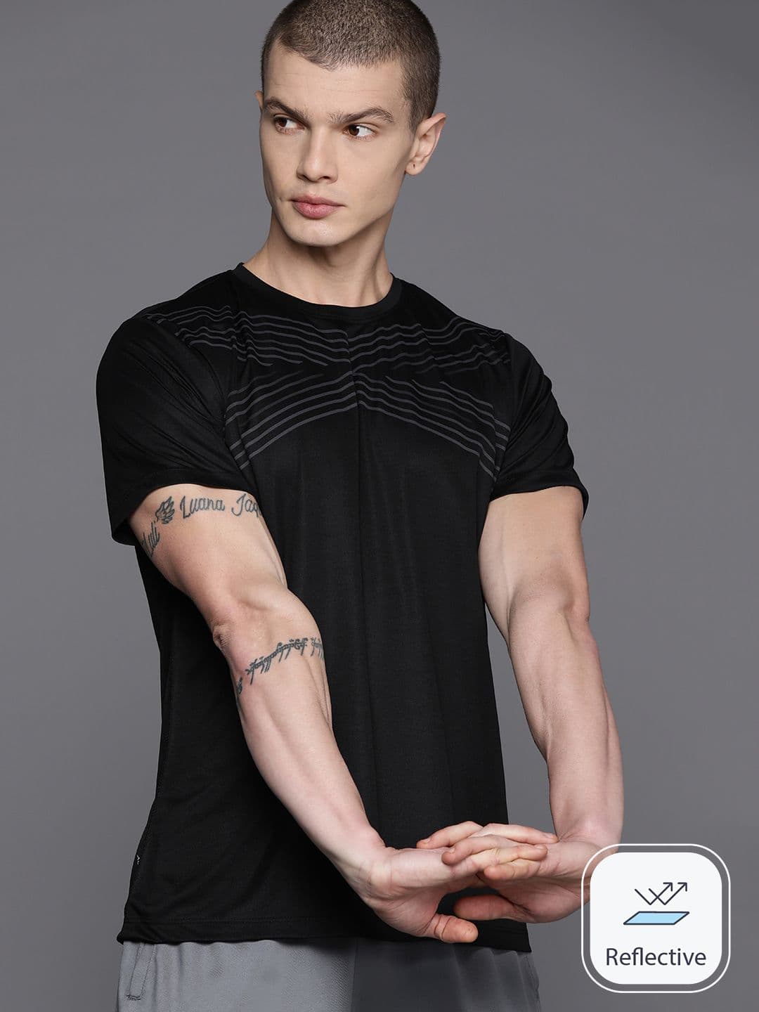 HRX by Hrithik Roshan Rapid-Dry Striped Training T-shirt - view 1