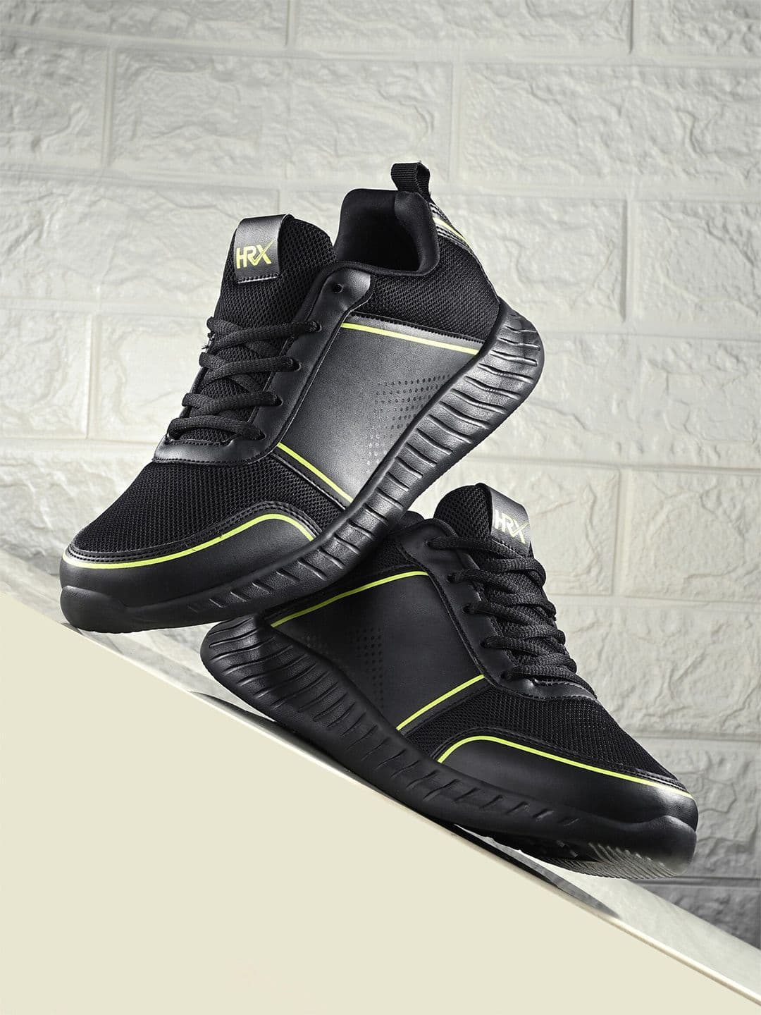 HRX by Hrithik Roshan Men Black And Lime Green Memory Foam Non-Marking Running Shoes - view 1