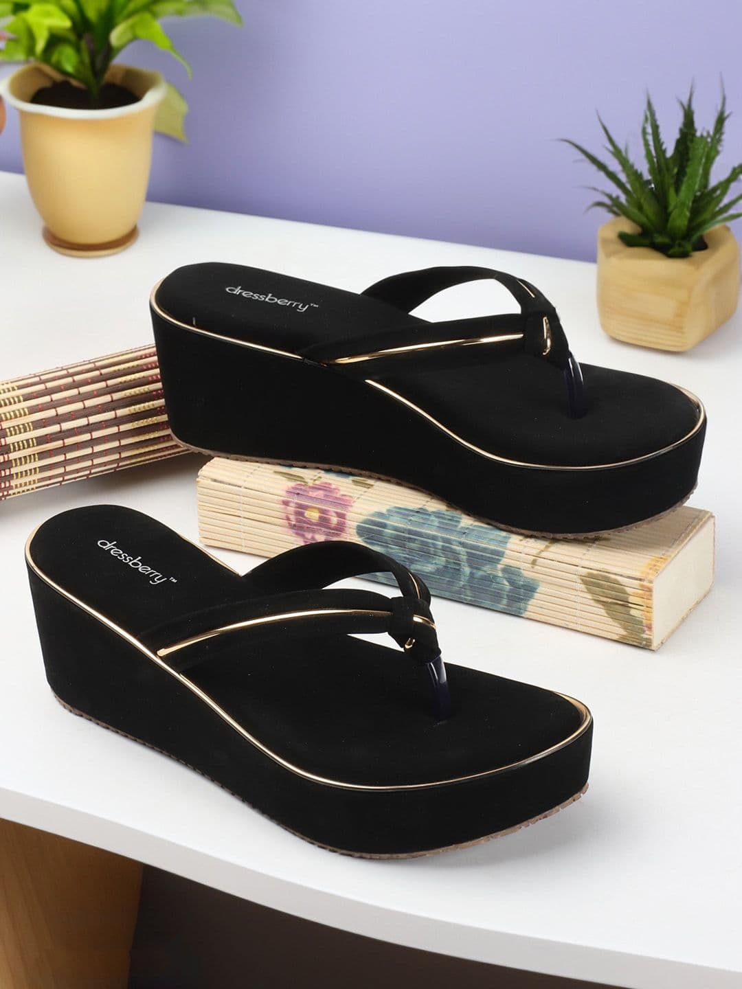 DressBerry Black Open Toe Flatform Heels - view 1