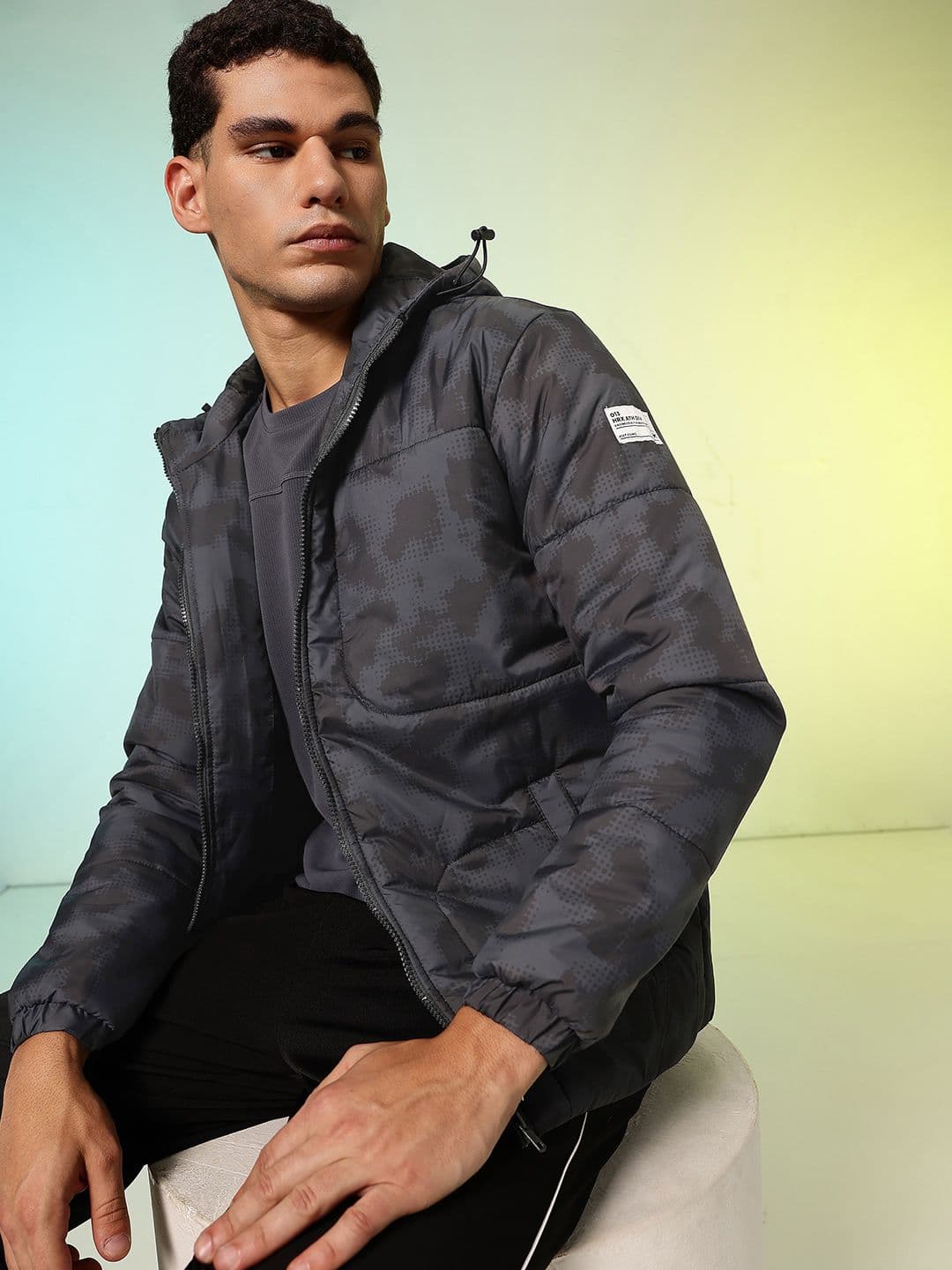 HRX by Hrithik Roshan Abstract Printed Hooded Puffer Jacket - view 1