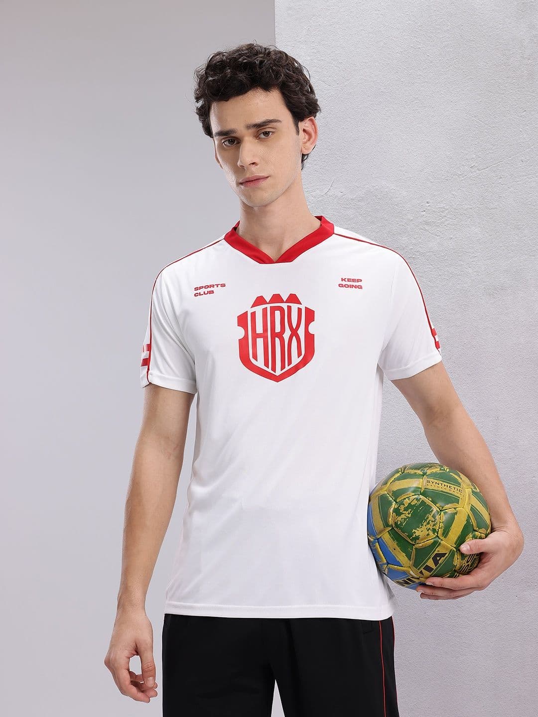 HRX by Hrithik Roshan Brand Logo Printed V-Neck Rapid-Dry Football T-shirt - view 1