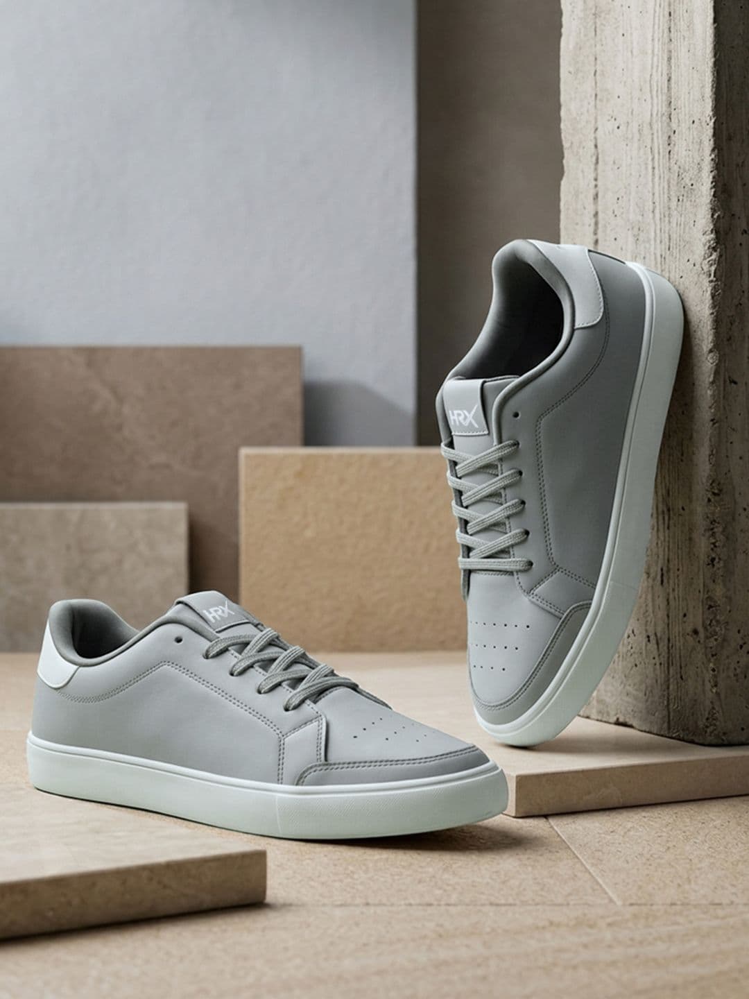 HRX by Hrithik Roshan Men Grey & White Perforations Comfort Insole Sneakers - view 1