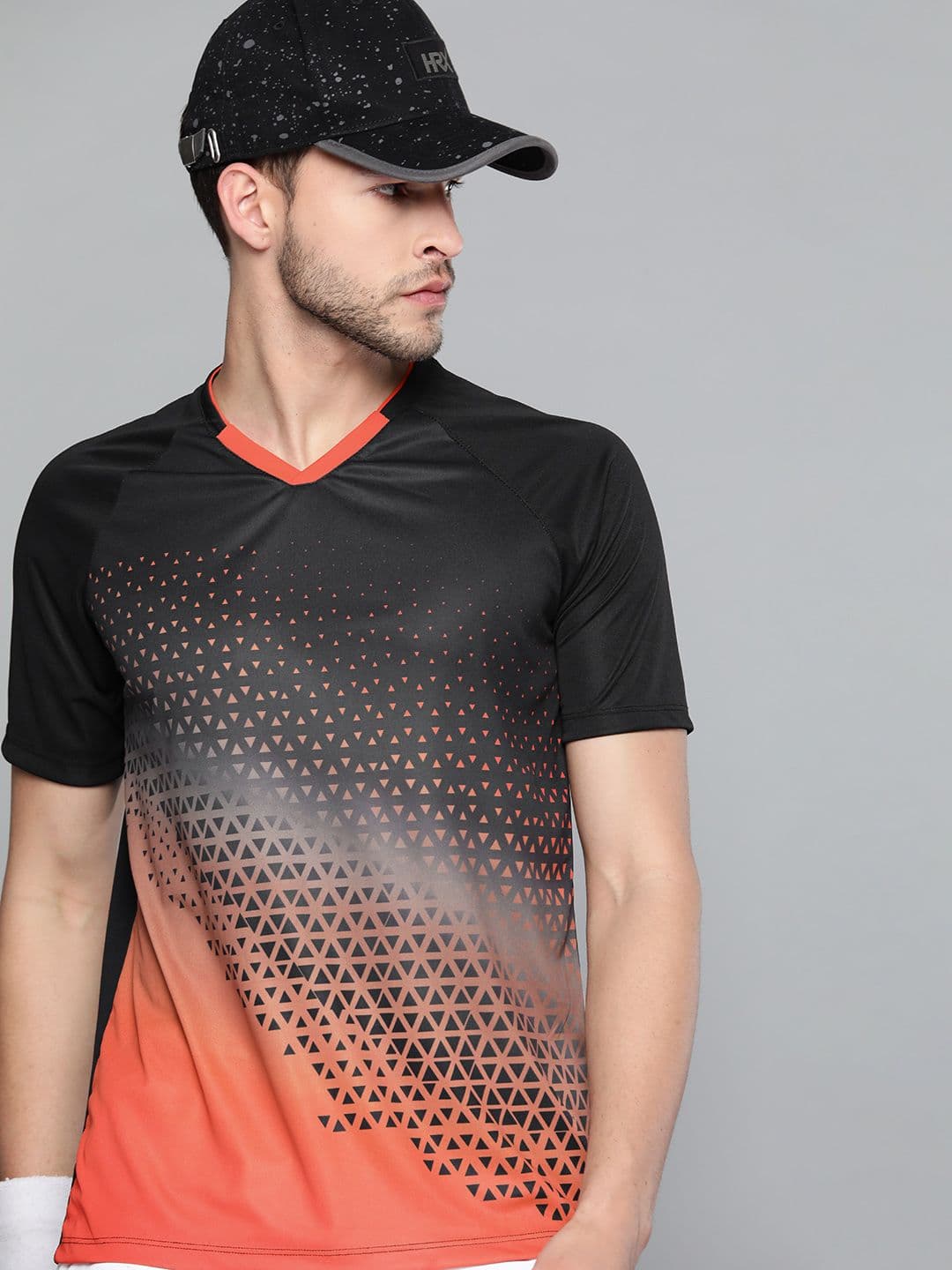HRX By Hrithik Roshan Racketsport Men Jet Black Rapid-Dry Abstract Tshirts - view 1