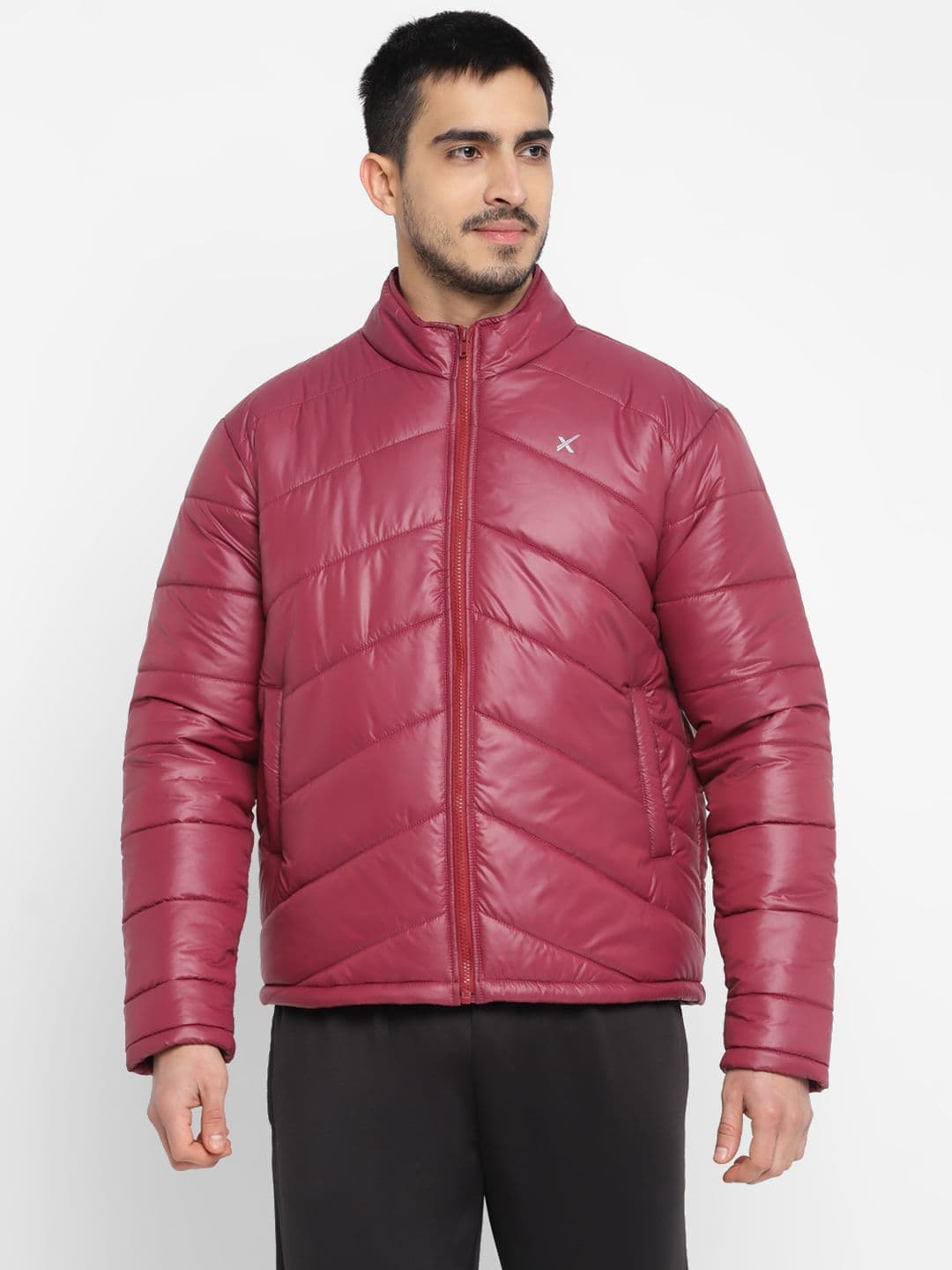 HRX by Hrithik Roshan Maroon Mock Collar Long Sleeves Padded Jacket - view 1