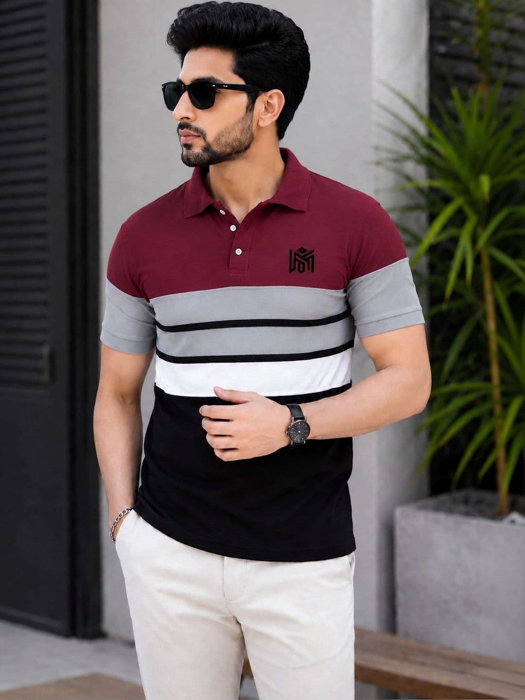 Lolark Men Brand Logo Colourblocked Polo Collar T-shirt - view 1