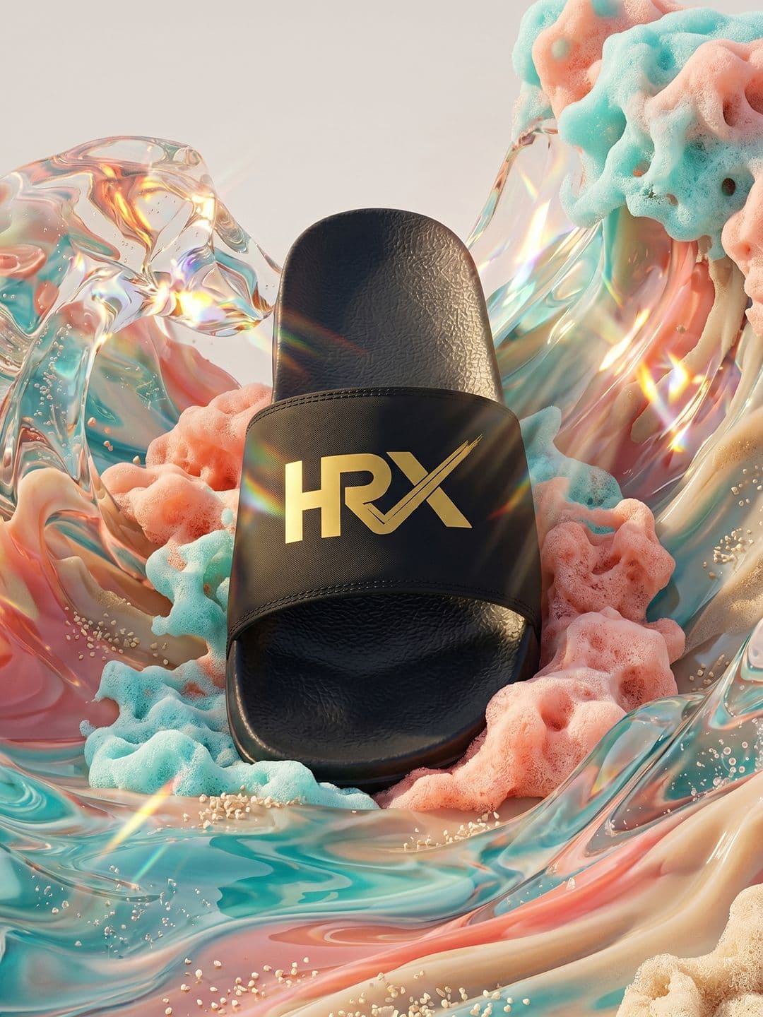 HRX by Hrithik Roshan Men Black & Gold Toned Brand Logo Printed Sliders - view 1