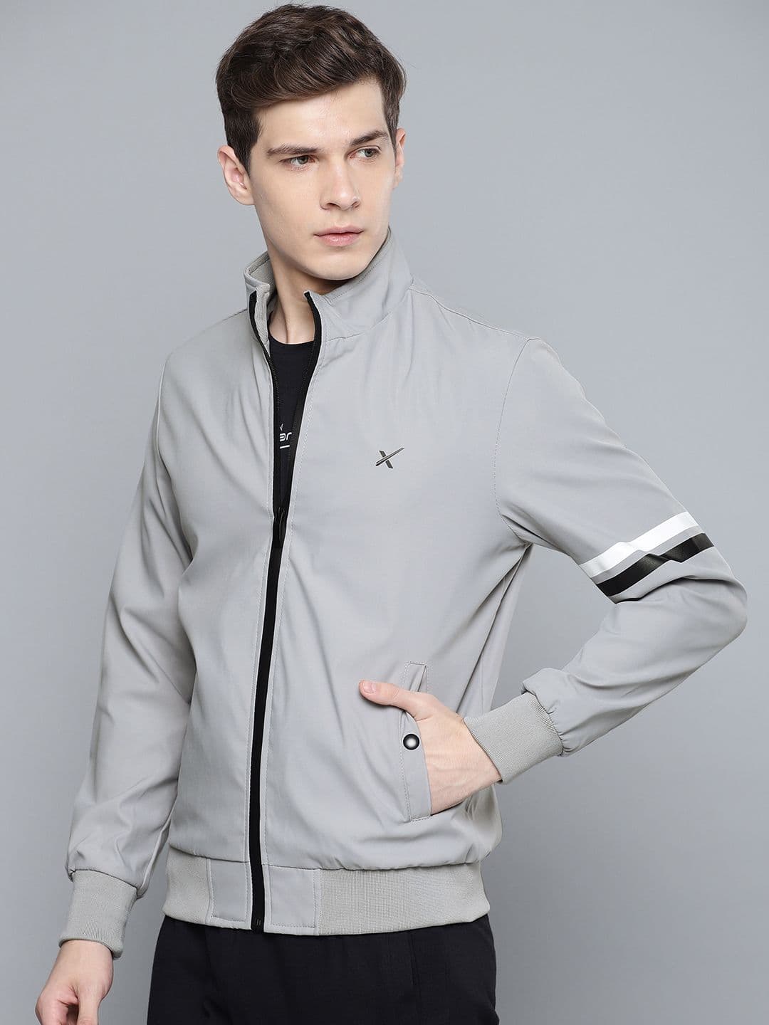 HRX by Hrithik Roshan Men Grey Solid Active Bomber Jacket - view 1