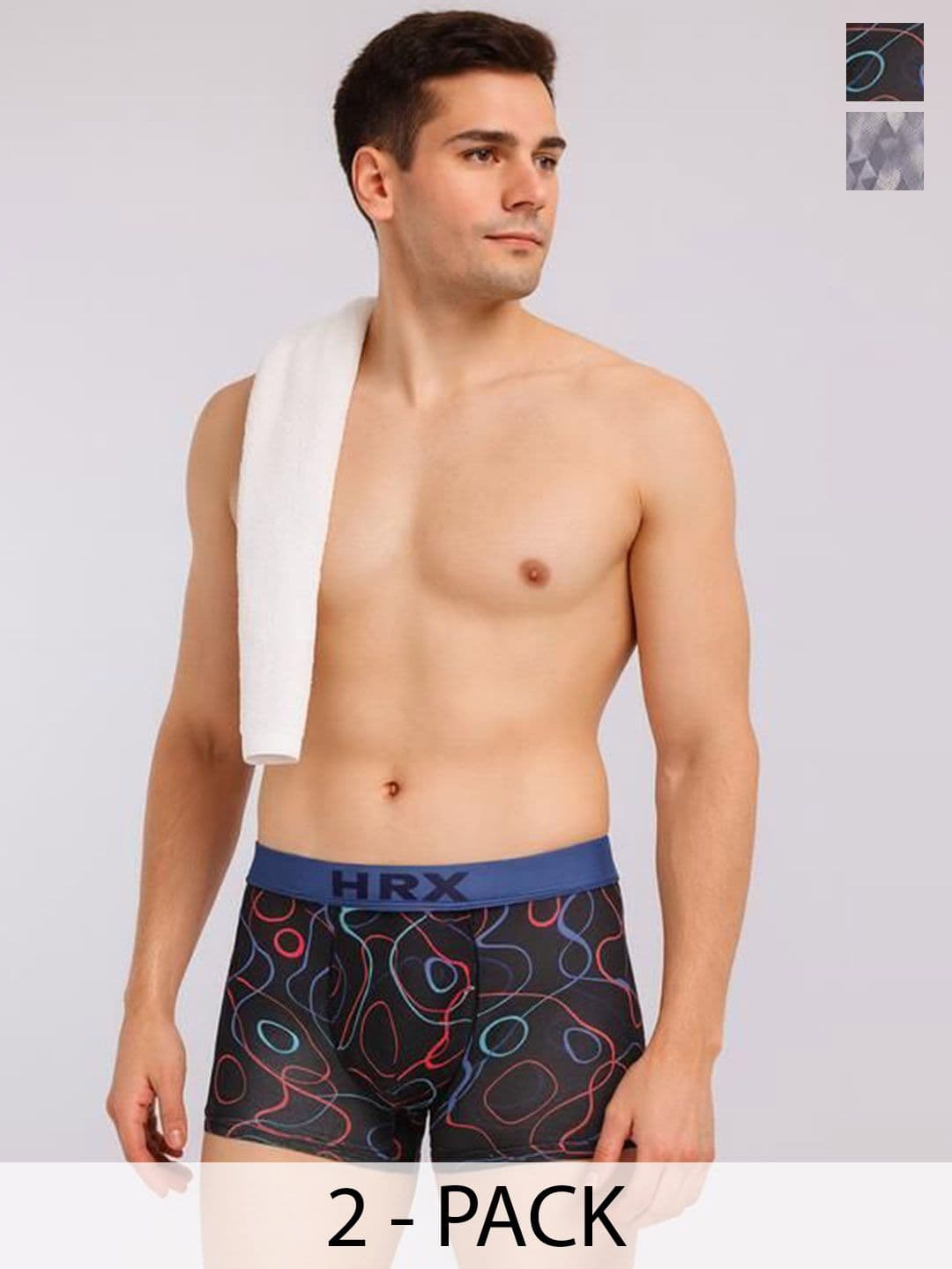 HRX by Hrithik Roshan Pack Of 2 Printed Trunks RE-HTO-PV-Print-103-112-S-Stonegrey/Black - view 1