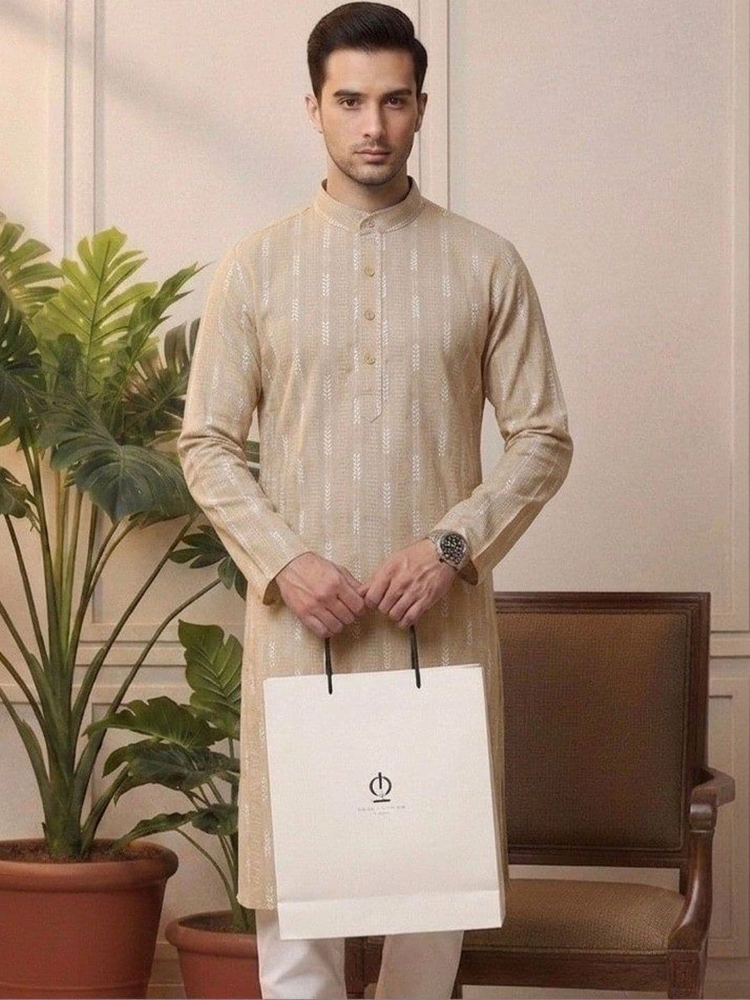 Sypher Boutique Men Woven Design Dobby Cotton Kurta - view 1